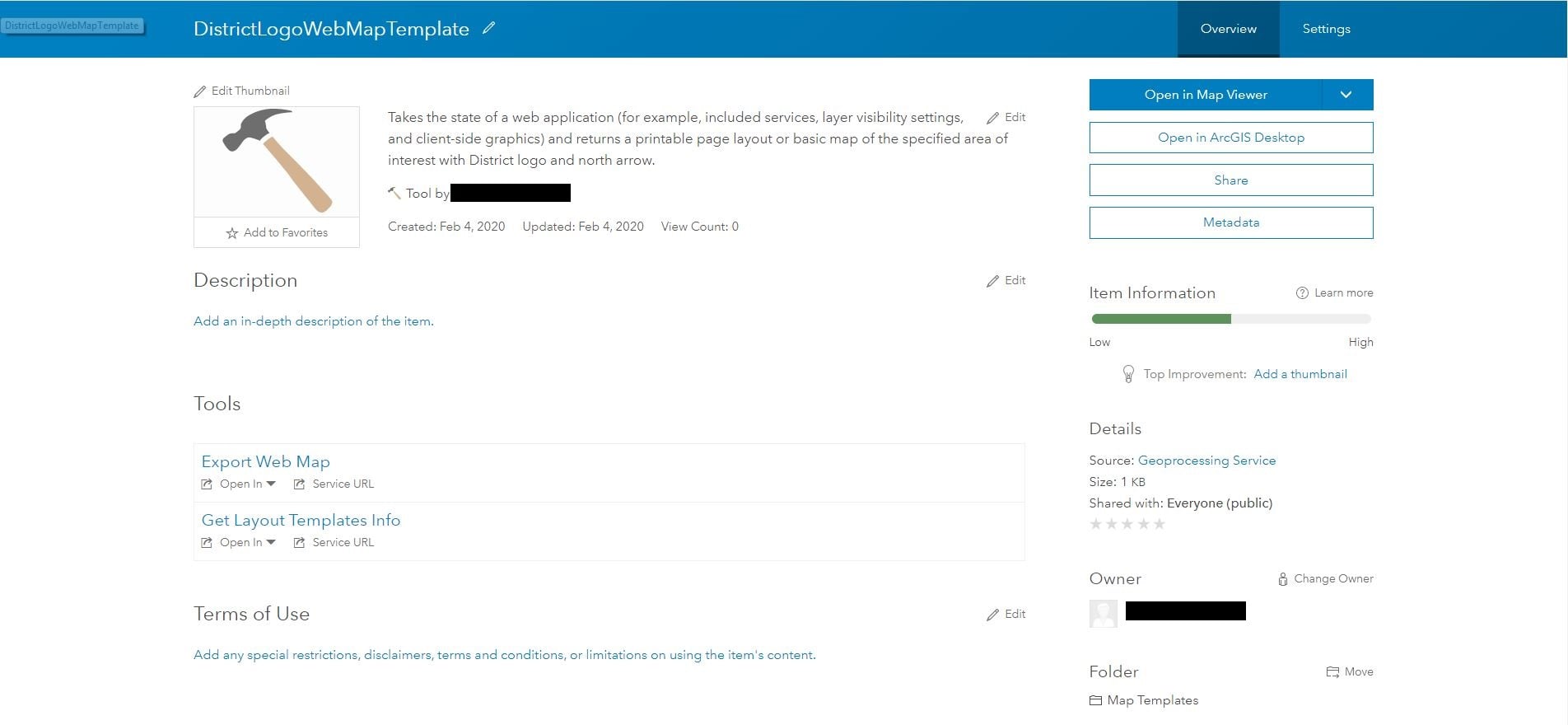 Screen capture of the created tool